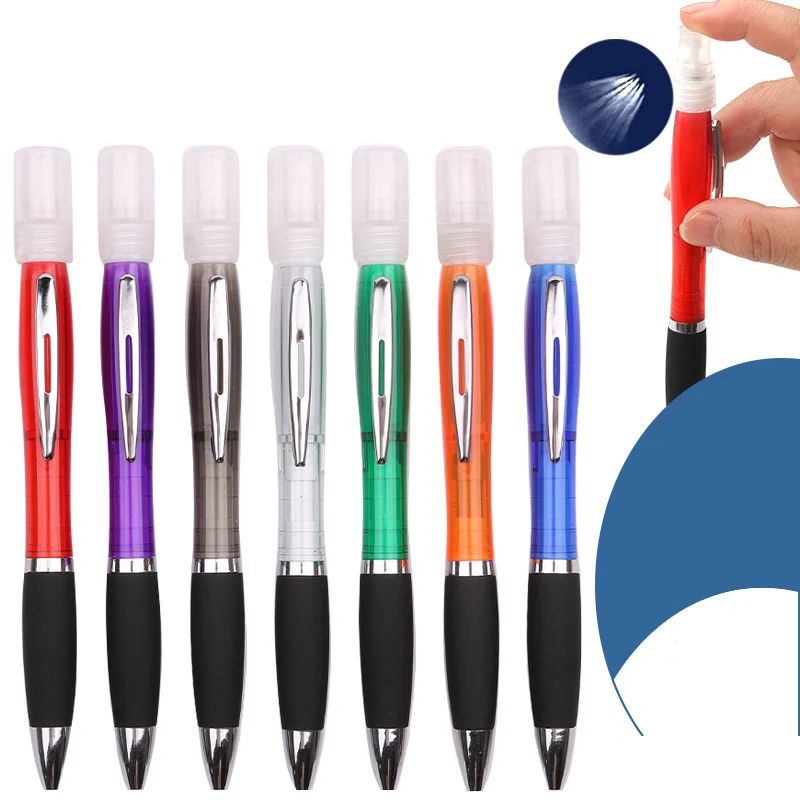 All-in-One Ballpoint Pen with Built-in Hand Sanitizer Spray, Perfume Mist Dispenser, and Refillable Rubber Grip - A Handy Solution for Hygiene and Fragrance on the Go, Available in Assorted Colors.