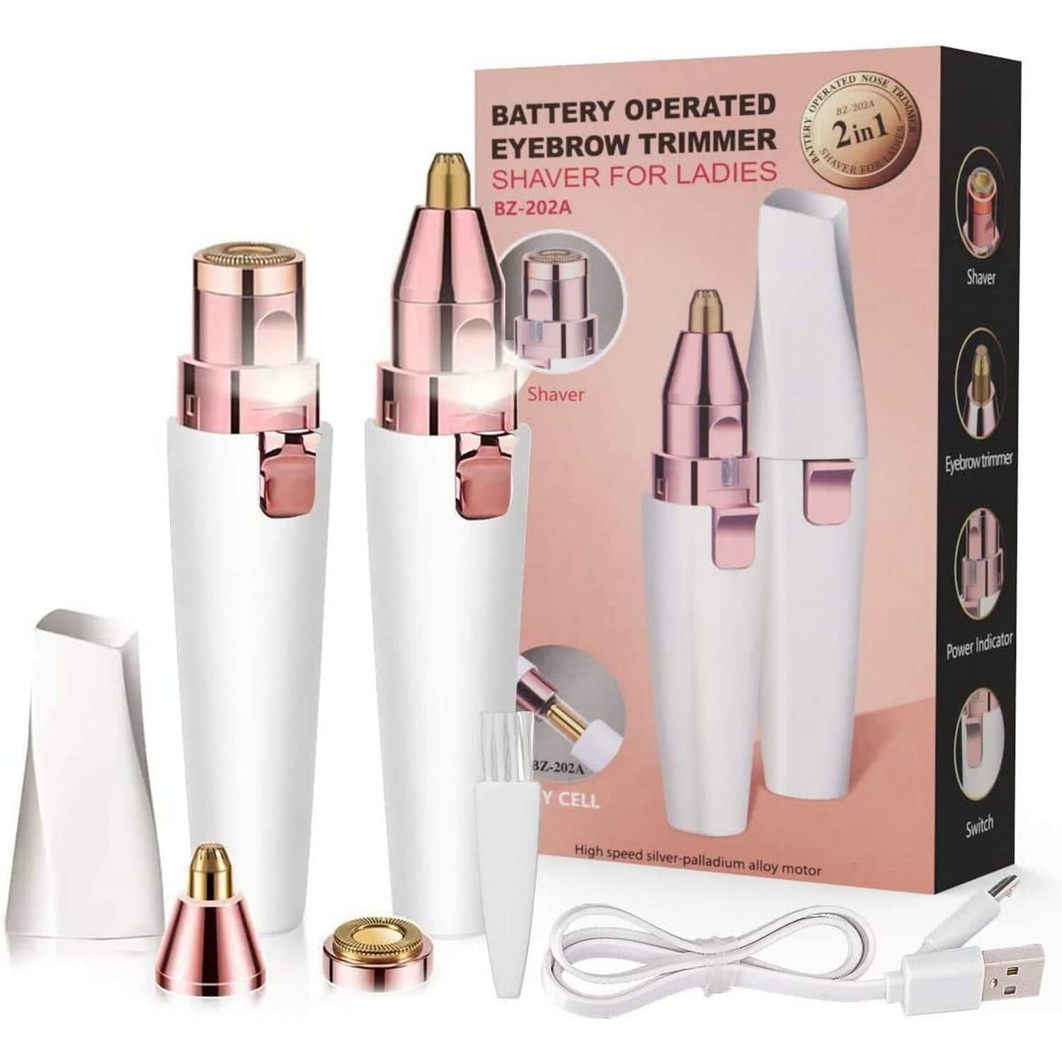2-in-1 Eyebrow Epilator for Women - Flawless Electric Trimmer with USB Charging for Nose, Body, and Facial Hair