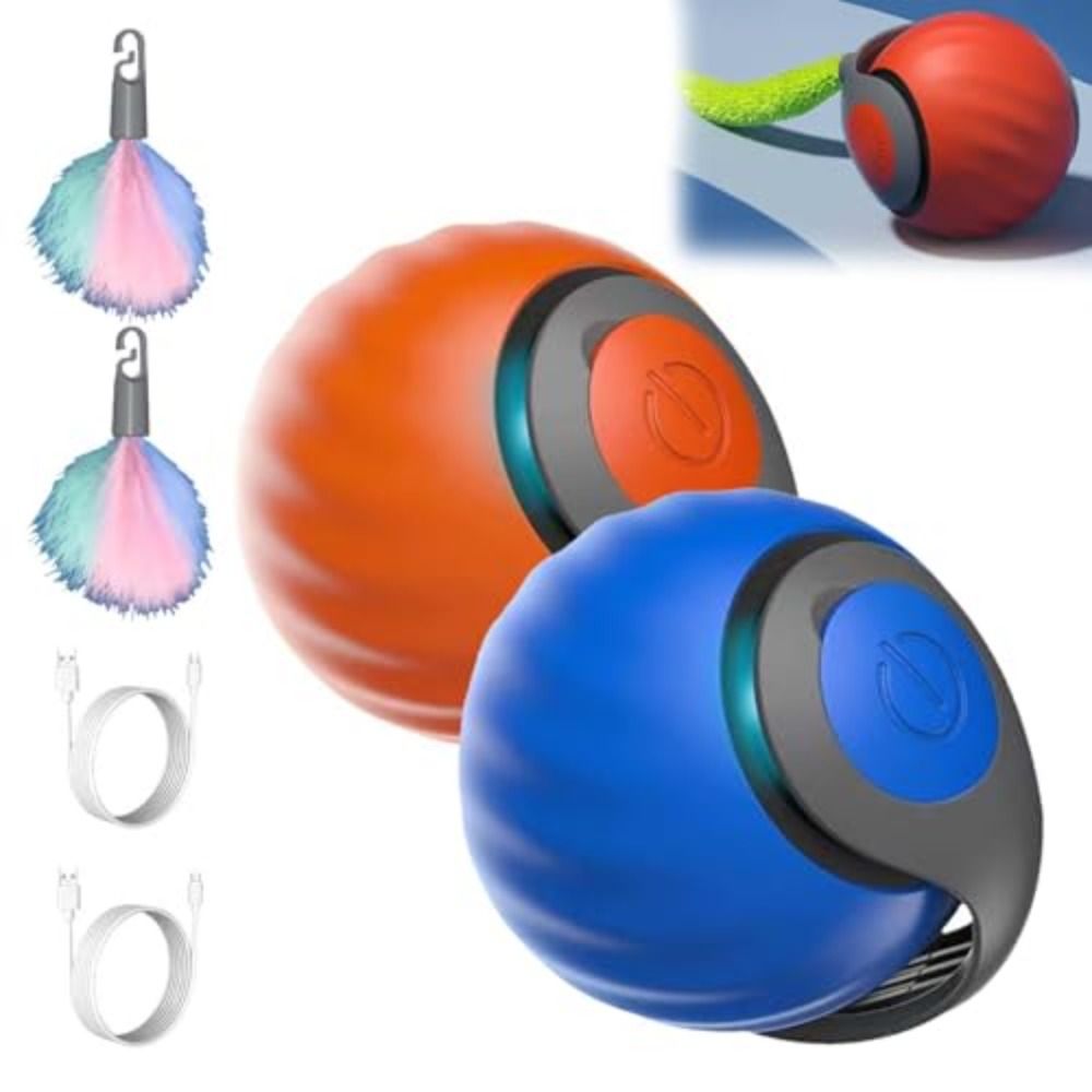 New Silicone Smart Self Rolling Ball Cat Toy Automatic With Colorful Tail Interactive Rolling Cat Ball Relieve Boredom USB Rechargeable Rolling Ball Cat Dog Toy for Indoor Cat