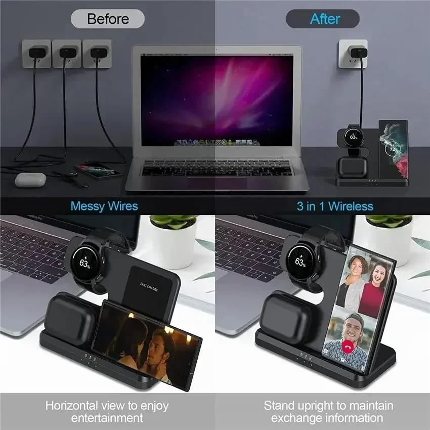 3 in 1 Fast Wireless Charger Stand For Samsung S22 S21 S20 Fold 4 Galaxy Watch 5 Pro 4 3 Active 2/1 Buds Charging Dock Station