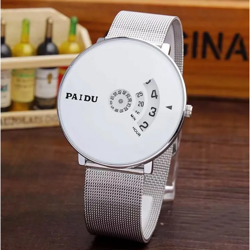 PAIDU- P15 White Dial With Black BeltTurntable,Fashionable Unisex Watch
