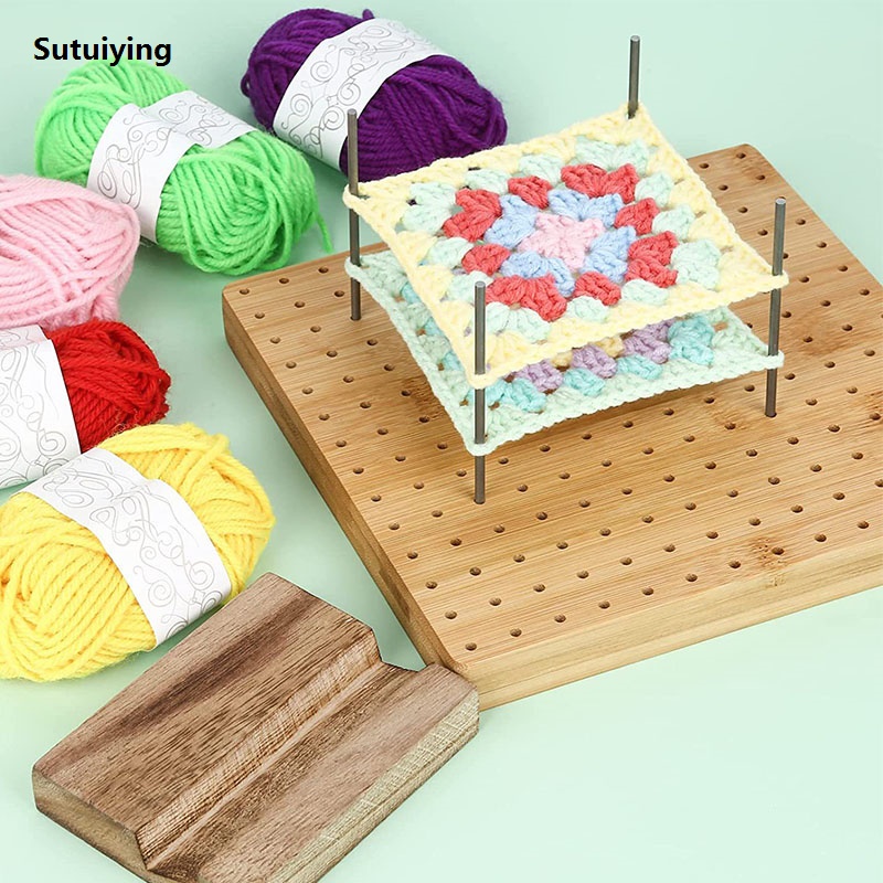Sutuiying Wooden Crochet Blocking Board Knitting Kit Square Portable Granny Handcrafted Bamboo Crochet Supplies