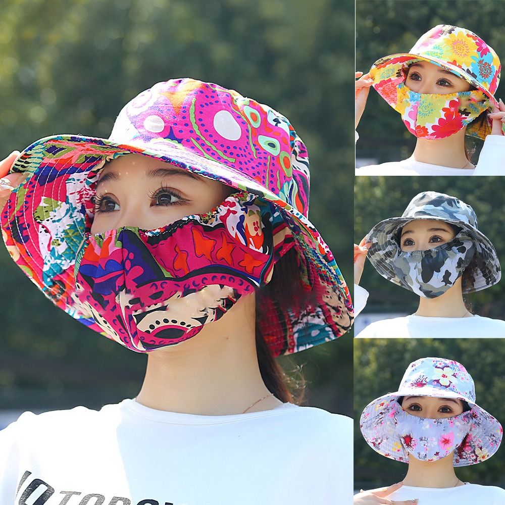 New Wide Brim Sun Protection Hat Shawl Protect Face Neck Sunscreen Cap Anti-uv Tea Picking Cap Summer