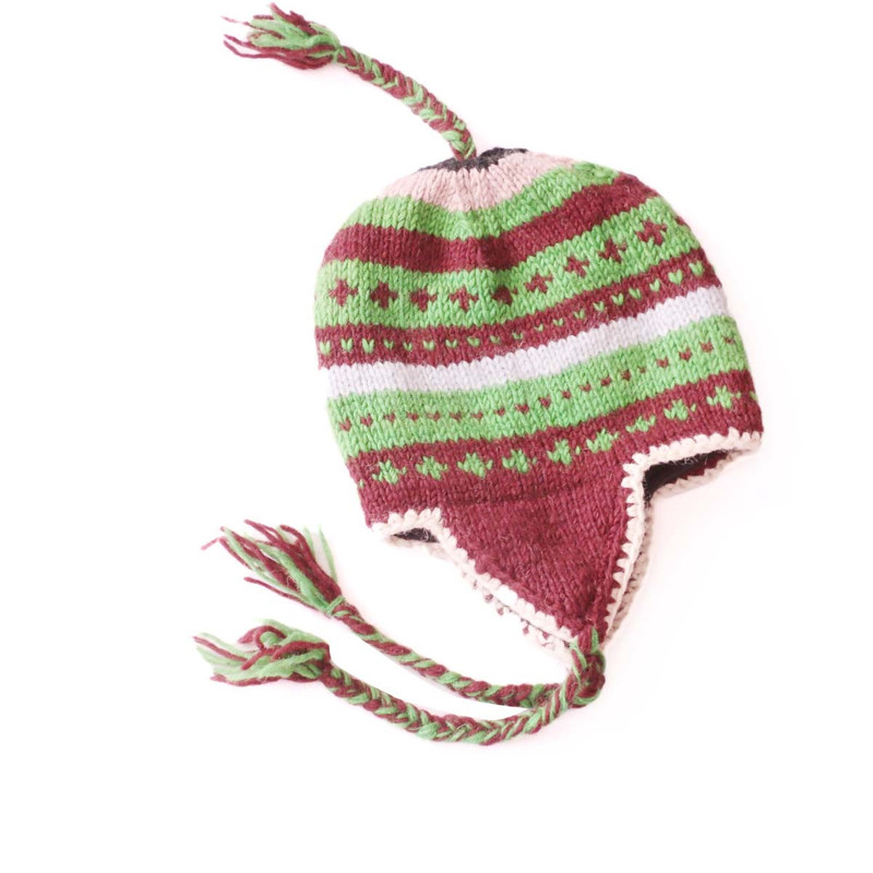 Hand-knitted Woolen Purple/Green/Grey Horizontal Design Kanney Topi Free Size - Unisex Cap