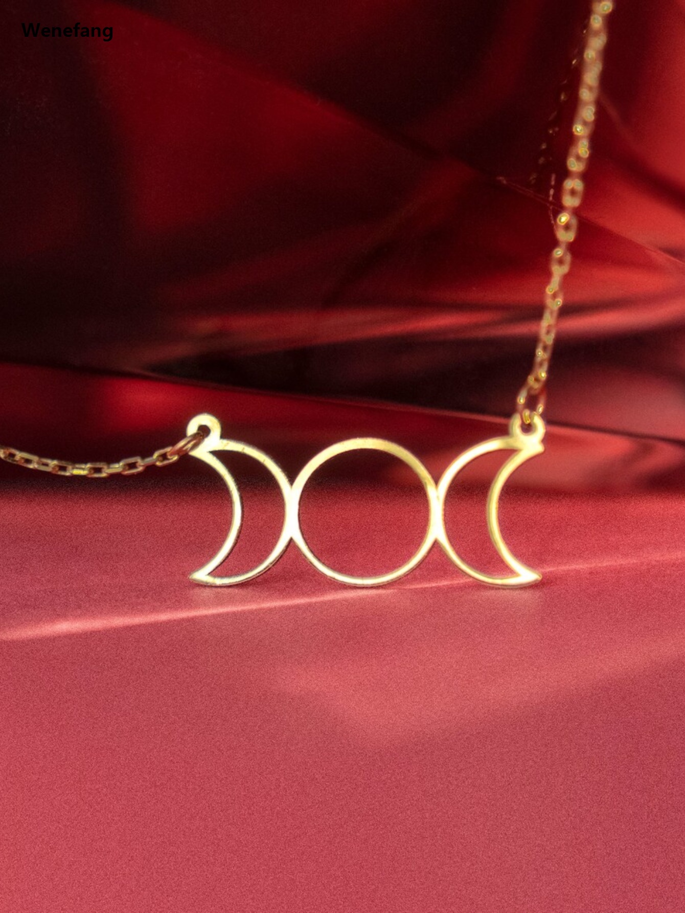 Wenefang Triple Moon Goddess Sun Pentagram Stainless Steel Hecate Necklaces Witch Luna Necklace Jewelry esotericos y brujeria