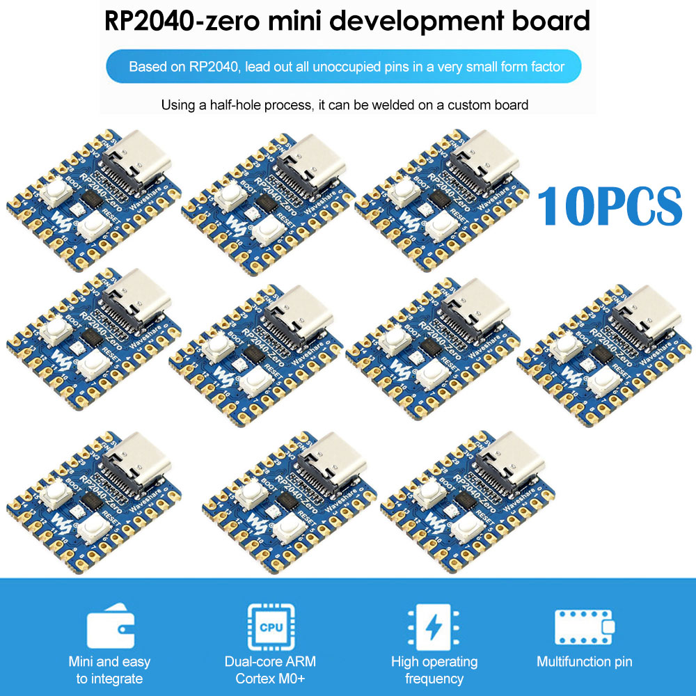 10PCS Raspberry Pi RP2040-Zero Microcontroller PICO Development Board RP2040 Dual-core Cortex M0+ Processor 2MB Flash