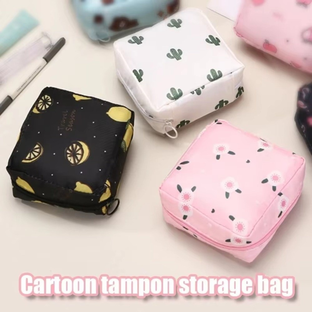 Cute Cartoon Pattern Sanitary Mat Bag Waterproof Large Capacity Hygiene Pad Bags Oxford Makeup Bags Daily Carry