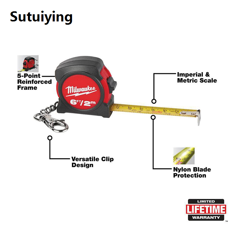 Sutuiying Milwaukee 48-22-5506 6ft / 2m Mini Keychain Tape Measure Bargain price Portable Indoor Outdoors Measurement Tool