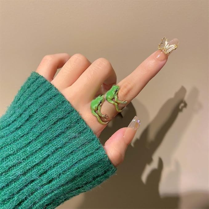 1 Piece Cute Green Tree Frog Adjustable Ring for Women - Funny Animal Knuckle Ring, Handmade Frog Jewelry, Adjustable Open Finger Ring