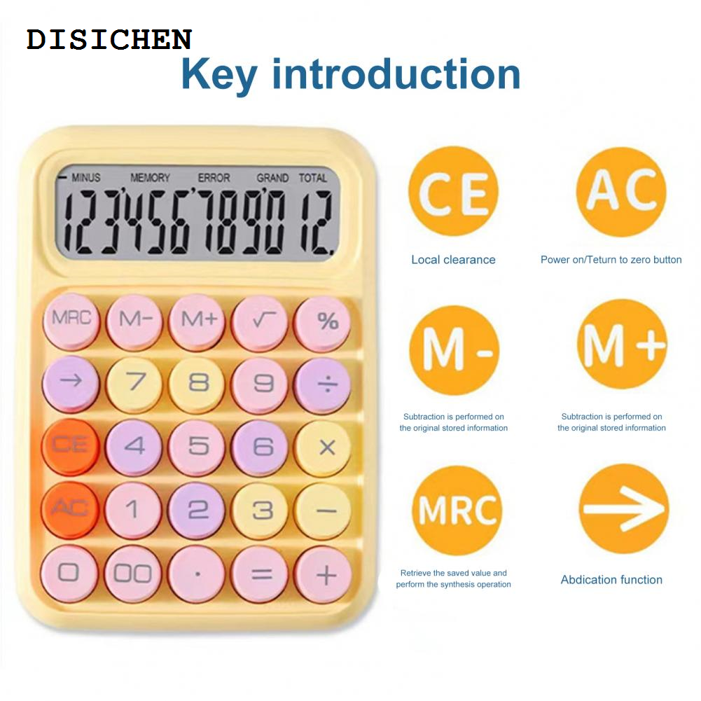 DISICHEN Luxury Creative Cute Calculator Women Girls Retro Candy Color Cartoon Round Button Large Screen Calculator Office School