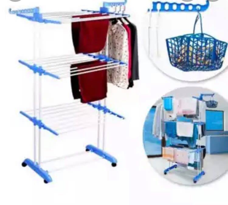 New Three Layer Clothes Drying Stand Rack Heavy Foldable Double Pole