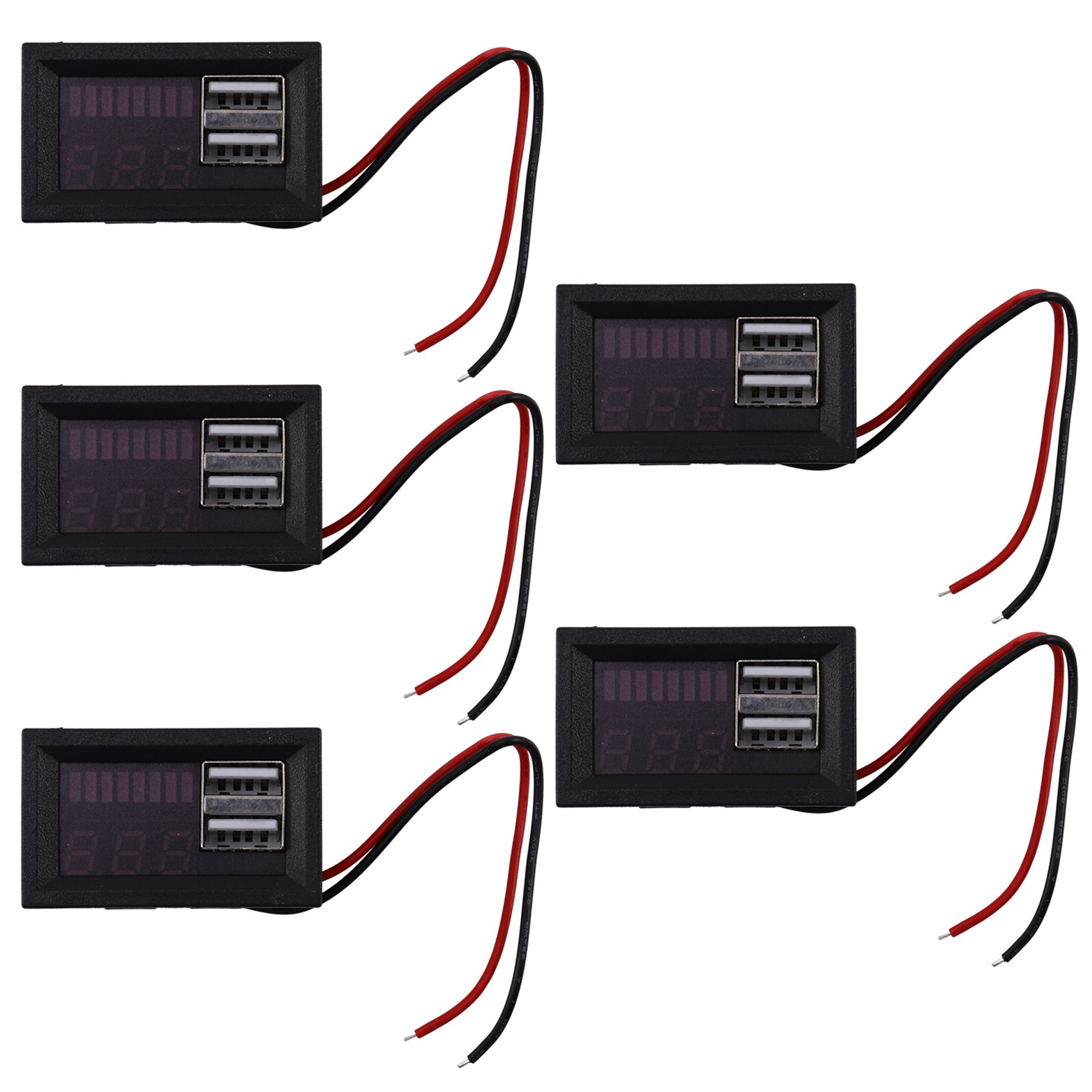 fasdaga 5X Red Led Digital Display Voltmeter Meter Volt Tester Panel for Dc 12V Cars Vehicles USB 5V2A Output 12.6V Battery