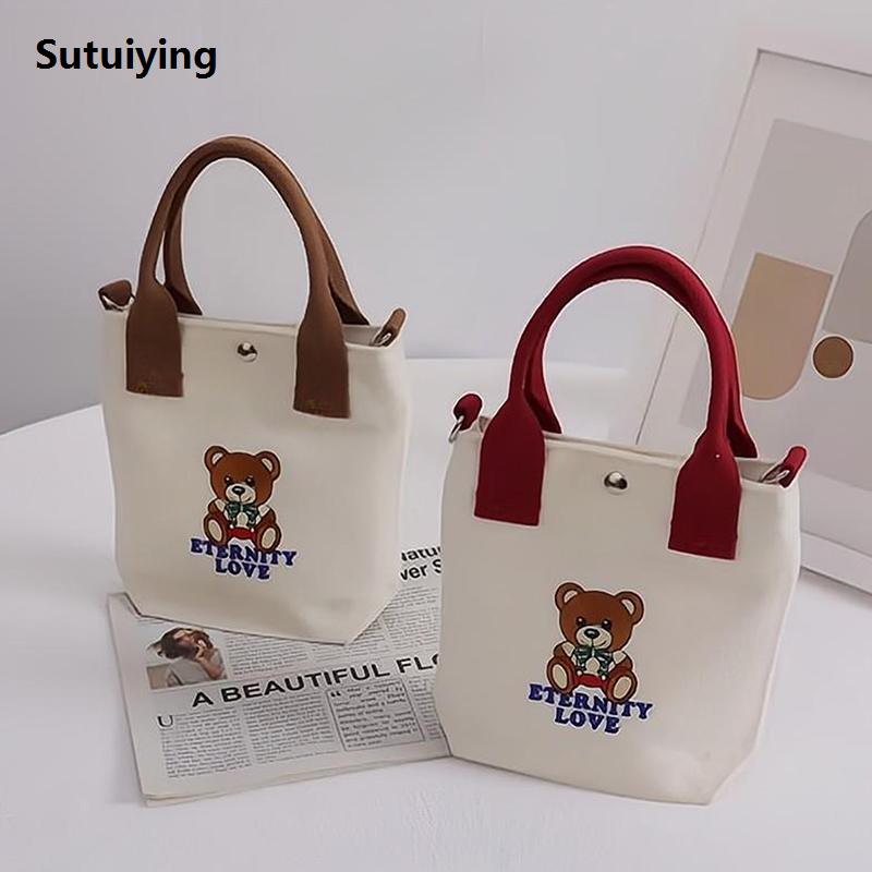 Sutuiying Cartoon Bear Canvas Bag Fashion Go Out Large New Capacity Handbags Shoulder Crossbody Bag