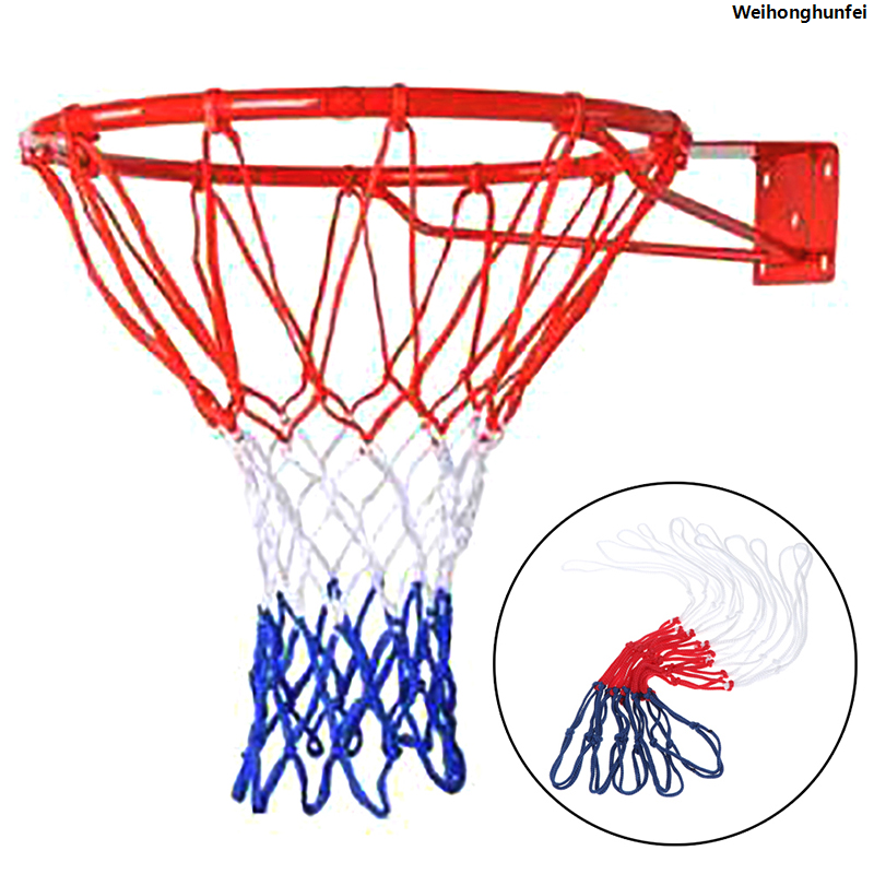 WeihonghunfeiSales promotion Standard Basketball Net Durable Nylon Thick Thread Three Color Universal Basketball Net Mesh Replacement
