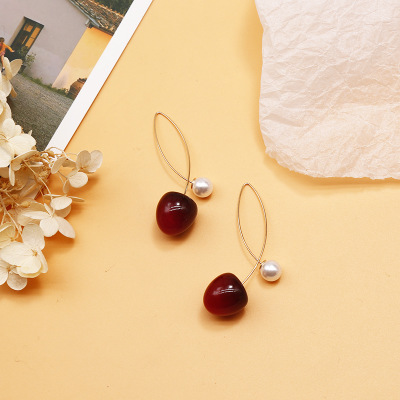 【Happy LifeStore】Cute Fruit Cherry Earrings Long Red Earrings For Wo Removable Elegant Girl Wedding Accessories Christmas