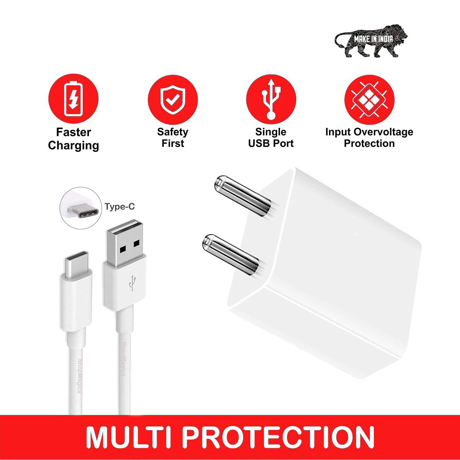 New 5W to 15W Charger | Original Adapter | Fast | Android USB Charger With 1 Meter USB Type C Charging Data Cable (3 Amp, TWE13, White)