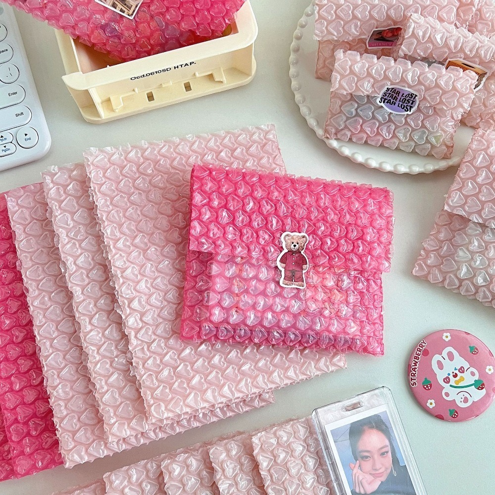 10pcs New Heart Bubble Bag Pink Self-Seal Packaging Bubble Film PE Mini Bubble Envelope Small Business Supplies