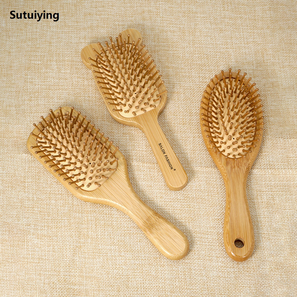 Sutuiying Bamboo Hair Brush Air Bag Wide Teeth Bamboo Combs Smooth Massage New style Scalp Brush Barber Comb Women Hairdressing Styling Hair Tools