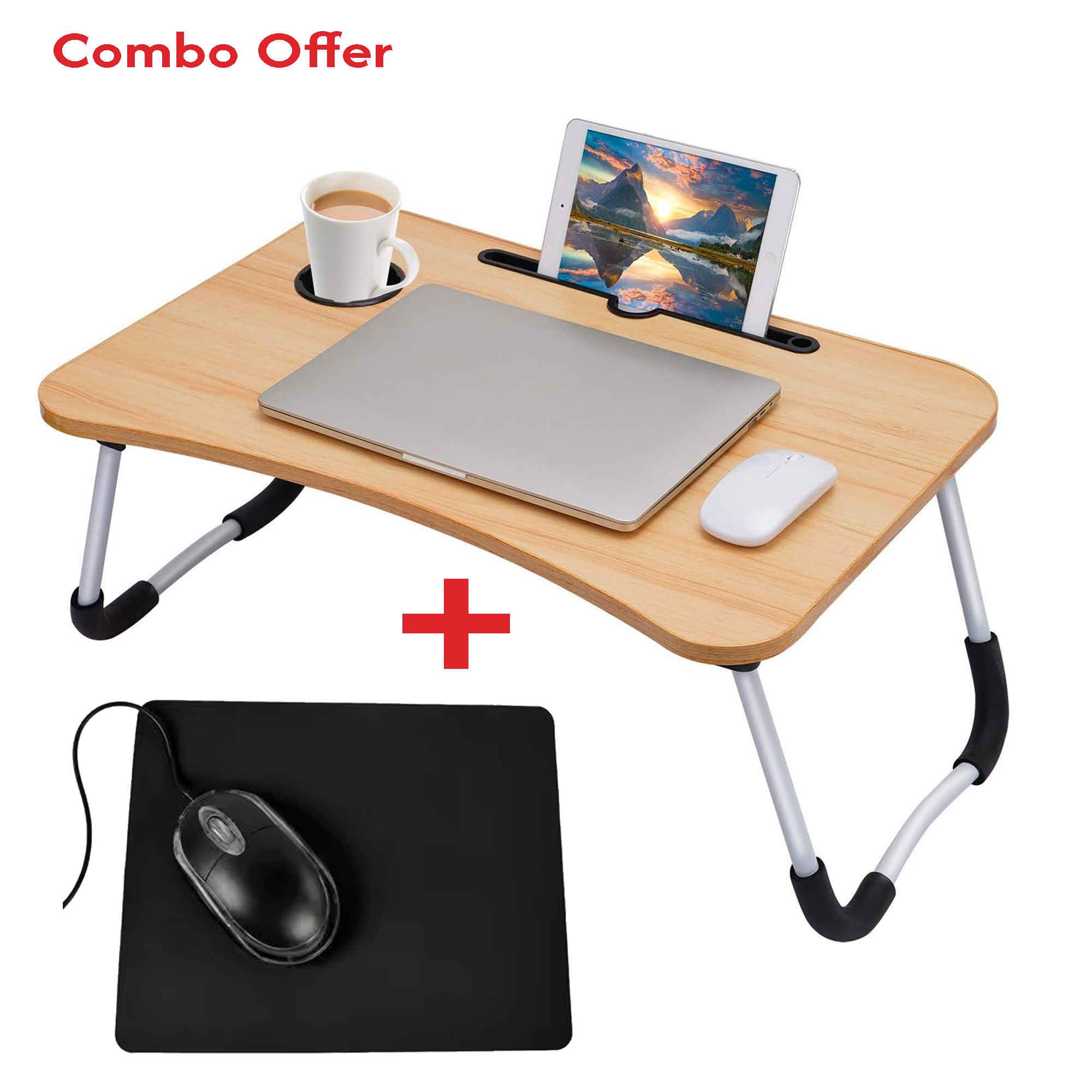 2 in 1 Combo Offer: Black Square Mouse Pad & Multipurpose Folding Office Table| Study Desk | Laptop Table