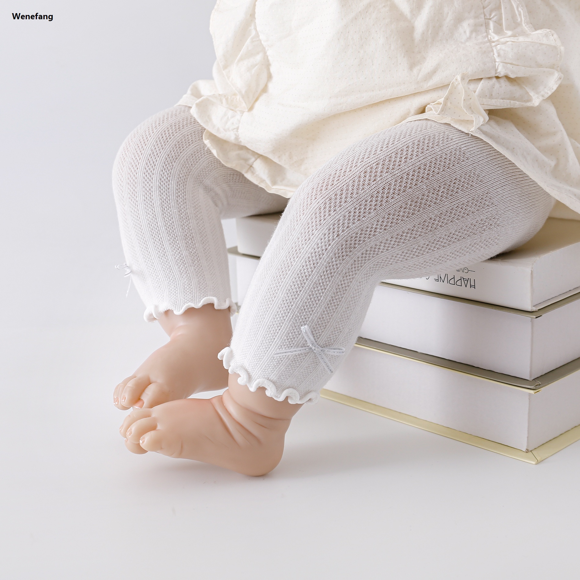 Wenefang Summer Thin Mesh Infant Princess Tights Baby Girls Solid Colour Bow Bargain price Nine Point Pantyhose Newborn Cotton Soft Leggings 0-24Months