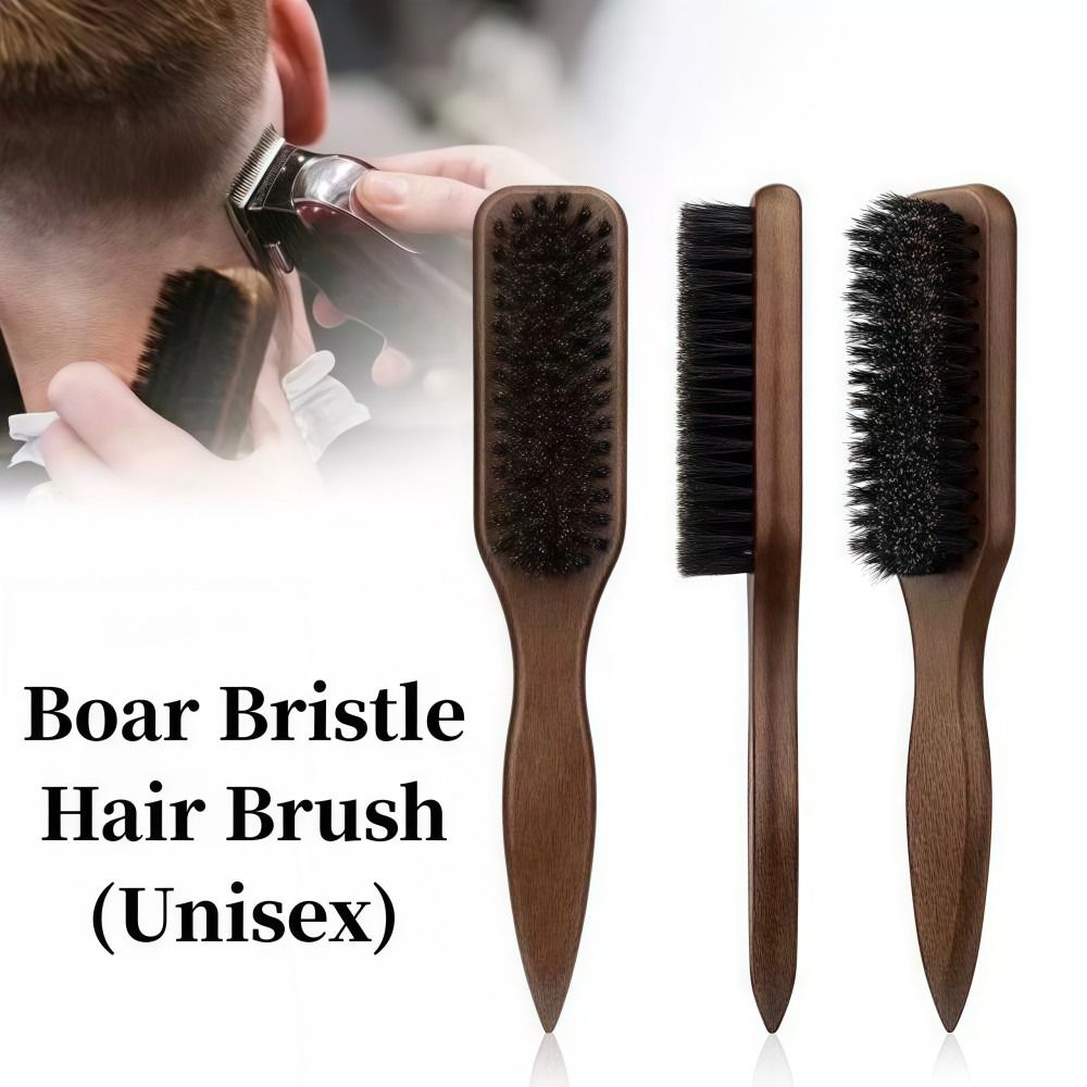 Professional Smooth Boar Bristle Hair Brush Backcombing Wooden Handle Barber Styling Bristle Brush Edge Control Durable Back Hair Brush For Thick/Fine Hair