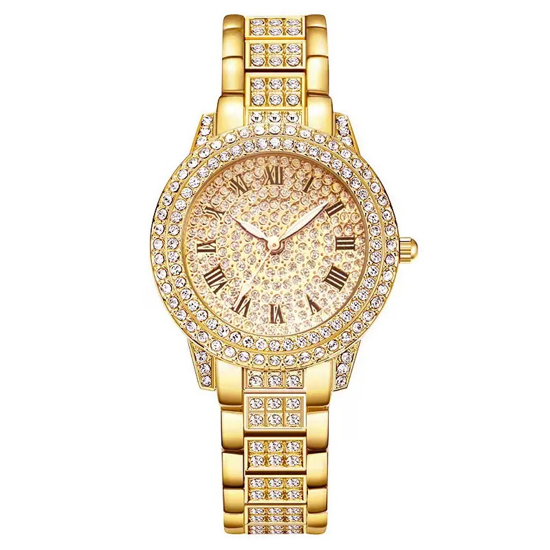 Watch Luxury Full Stone Curved Ladies Quartz Watch Ladies Female Iced Stainless Steel Gold Women Wrist Wrist Watch
