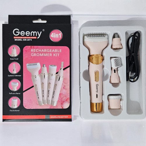 Geemy 4 IN 1 Electric Womens Shaver, Hair Remover Set Painless Epilator USB Rechargeable with 4 Detachable Attachments for Bikini Trimmer/Nose Hair Trimmer/Eyebrow Shaper/Body Shaver