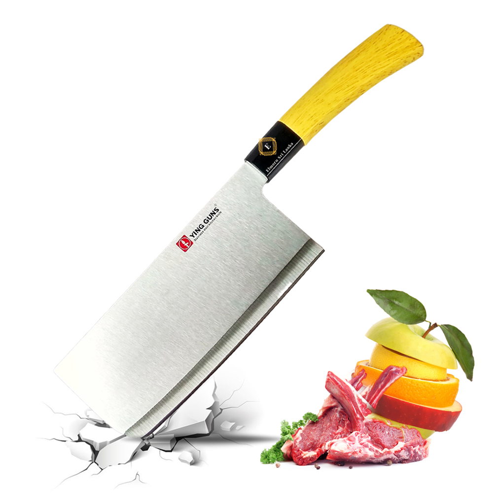 Stainless Steel Kitchen Knife with yellow Wood Handle chop meat easily and vegetable