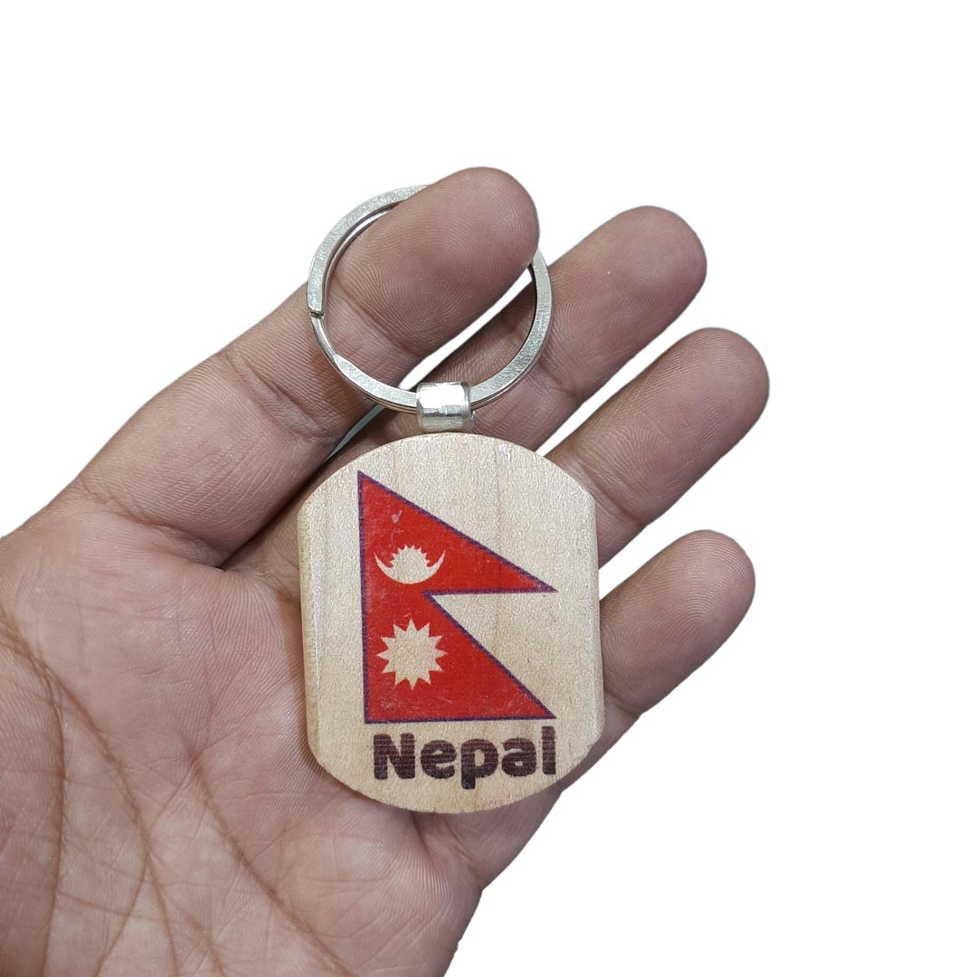 Nepal Printed Wooden Keychain Or Keyring 2 Inch