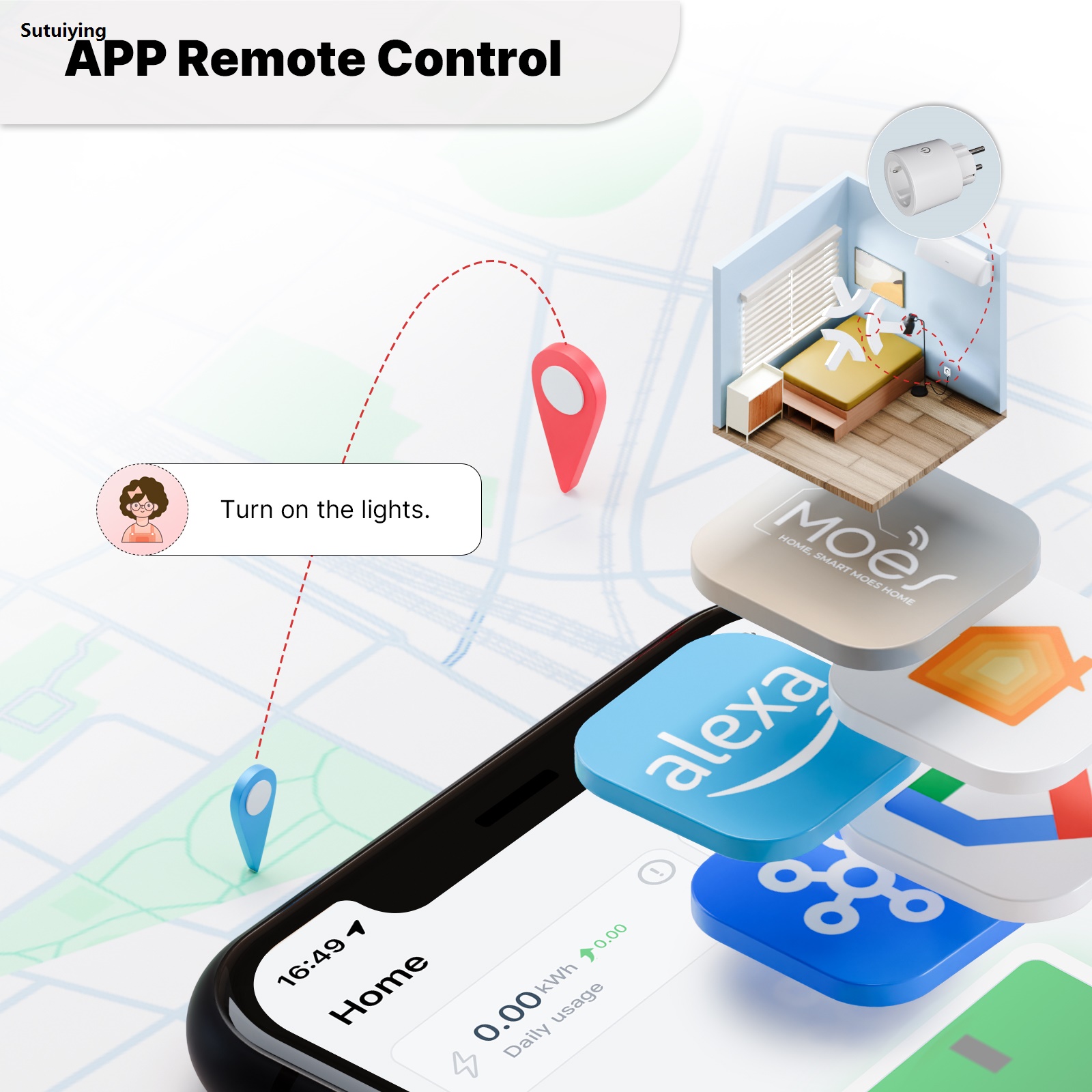 Sutuiying MOES Smart Plug Matter Wi-Fi Socket 16A Smart Timer Outlet Power Luxury Monitor Support TUYA Apple Homekit Work With Google Home Alexa