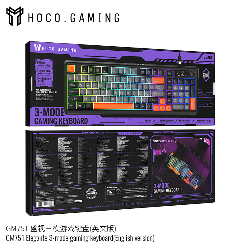 Hoco GM751 Elegante 3-Mode Gaming Keyboard (English Version)