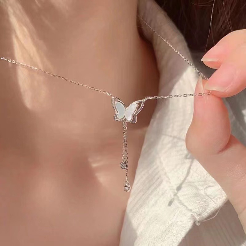 quality】Bowknot Shell Tassel Necklace Ins Student Niche Design Light Luxury High Beauty Value Fairy Sweet Clavicle Chain