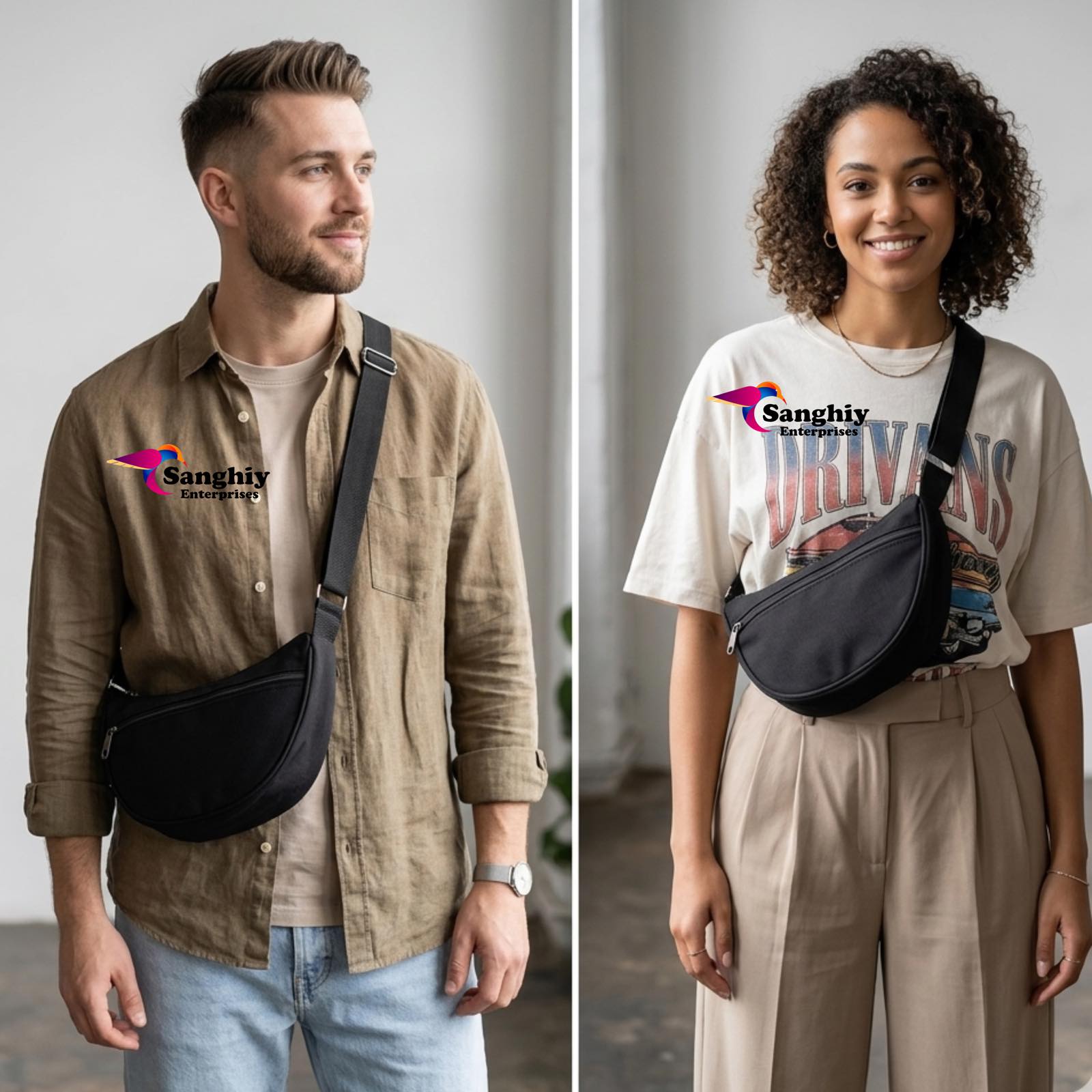 Waterproof Silk Scarf Crossbody Bags for Women and Men - Slim & Stylish, Luxury Nylon Fabric, Branded Zippers - Small Side Half Moon Sling Bag & Waist Bag, Unisex Che