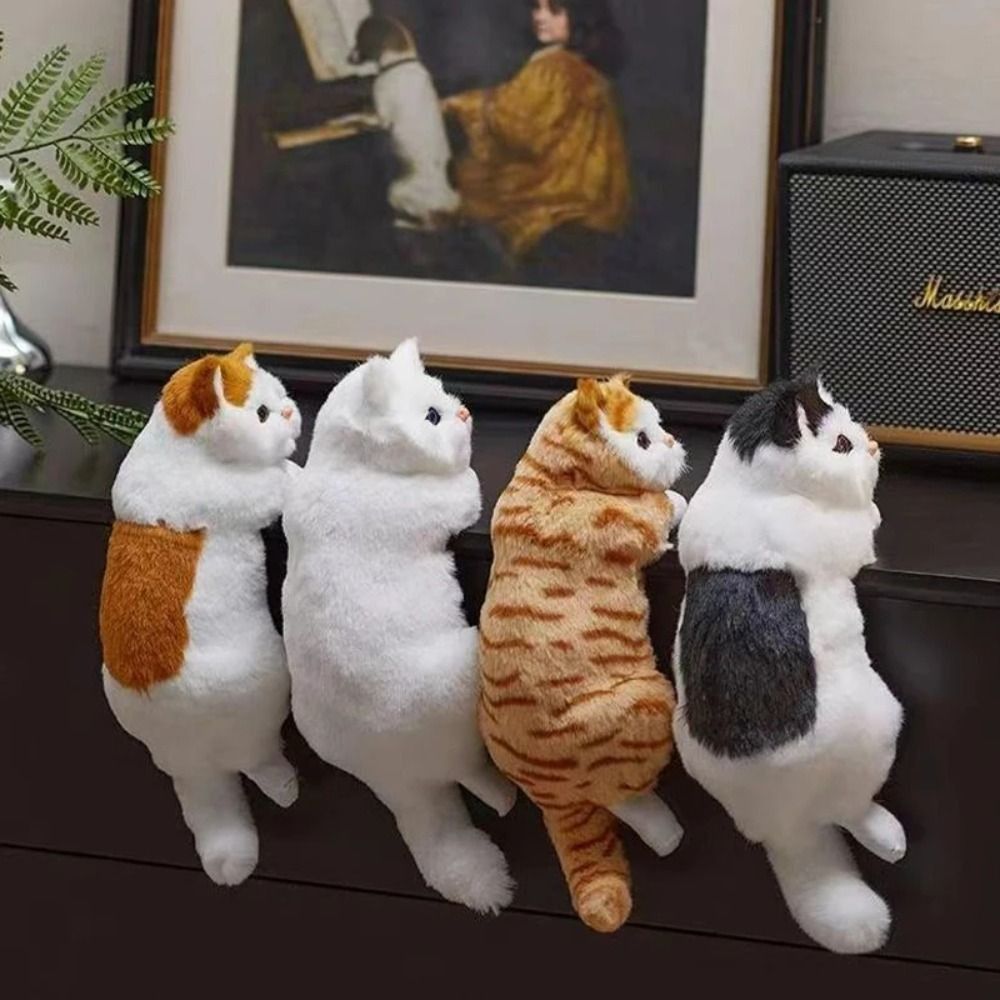 Creative Furry Simulation Cat Hanging Ornament Realistic Animal Figurines Fake Cat Model Soft Cute Stuffed Animals Sculptures Child Gift