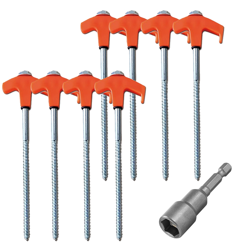 8Pcs Screw in Tent Stakes with Hex Socket Heavy Duty Spiral Screw Tent Stakes Pegs Screw for Outdoor Camping Black