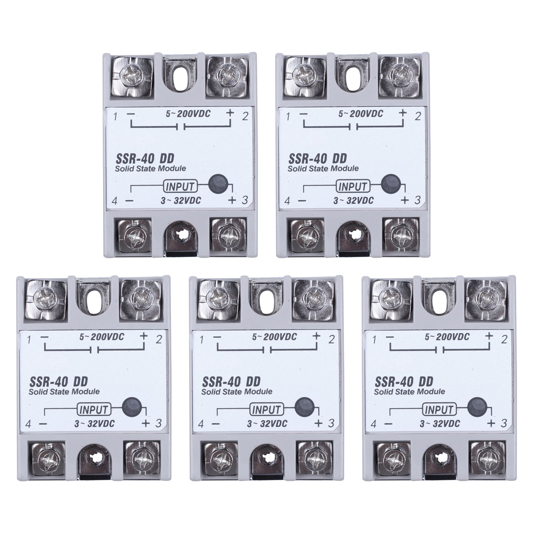fasdaga 5X Single Phase Solid State Relay DC-DC SSR-40DD 40A DC3-32V DC5-60V White+Silver