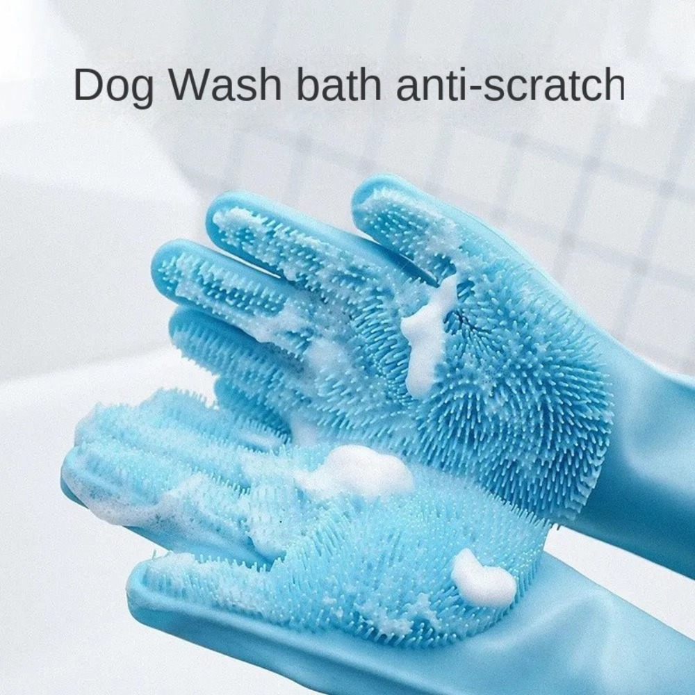 1 pair New Silicone Pet Silicone Bath Gloves Soft Rubber Comb Cleaning Tools Rubber Comb Gloves Bath Brush Pet Grooming Glove Bathroom
