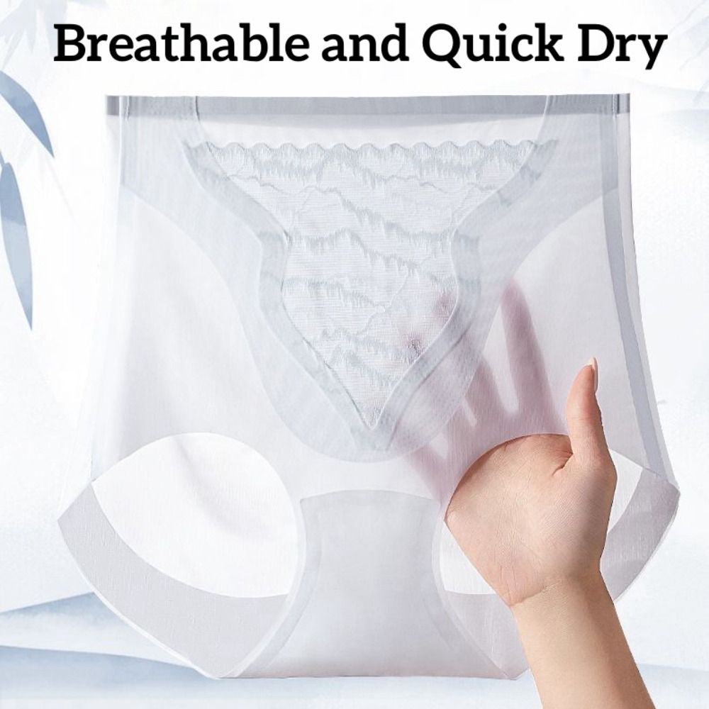 Fashion Ice Silk Seamless Panties Underpants Solid Color High Waist Briefs Ultra Thin Breathable Underwear for Women Summer