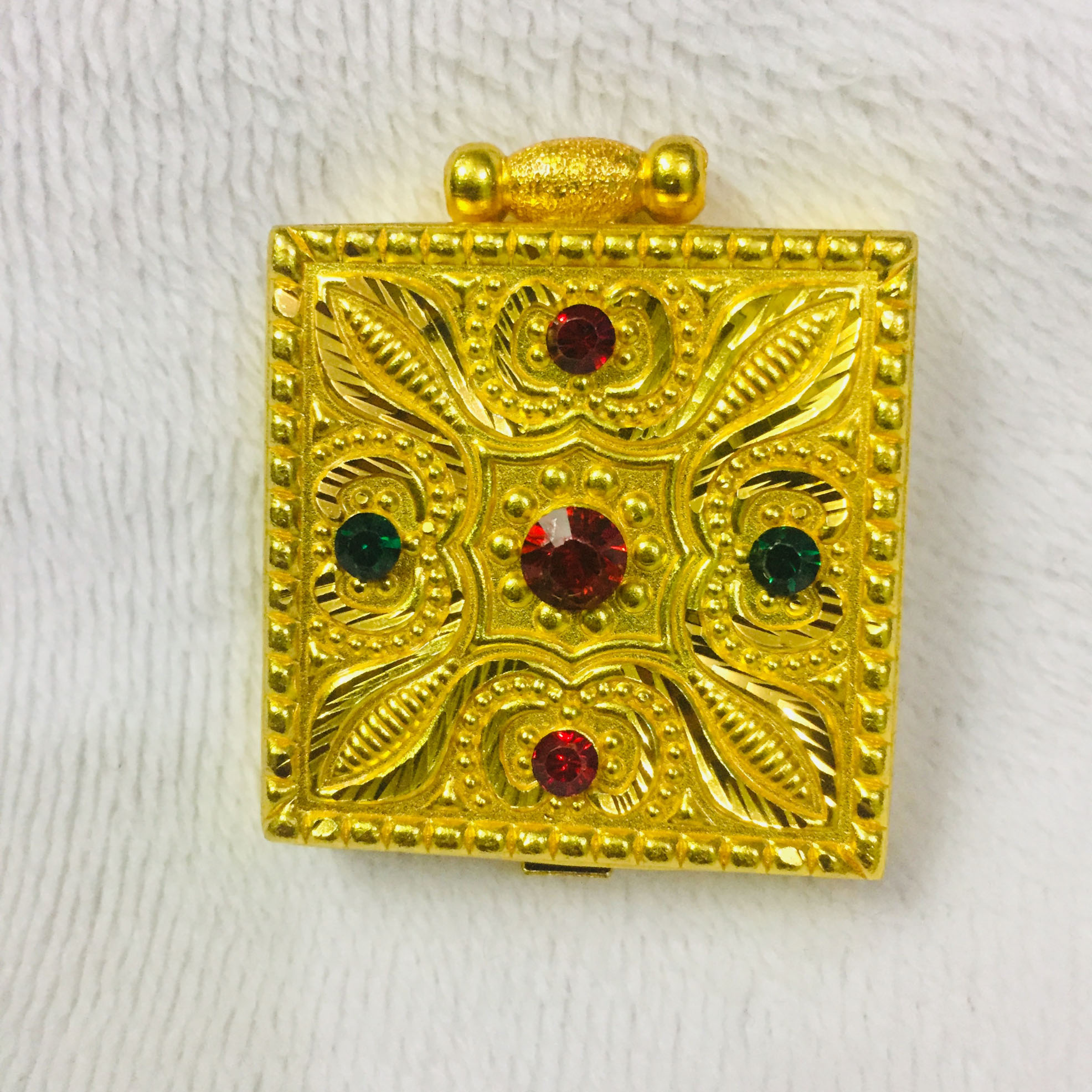 Gold Plated Panchadhatu Red And Green Stone Jantar For Women