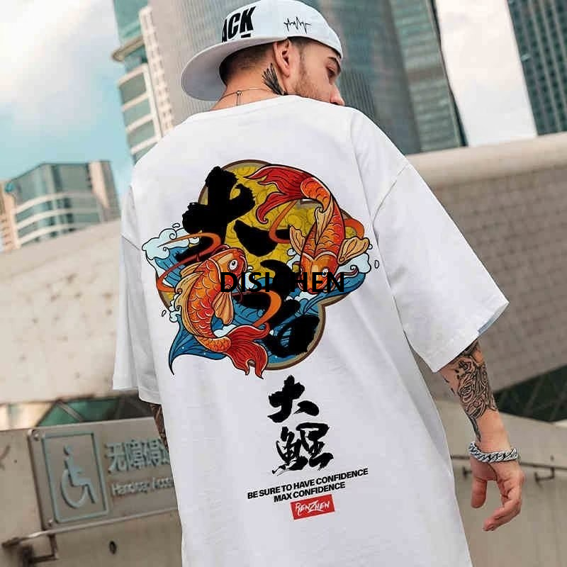 DISICHEN 8XL Loose Fitting Trend New American Vintage New Year Greetings Printed T-shirt with Soft Casual Men Versatile Couple Outfit Original