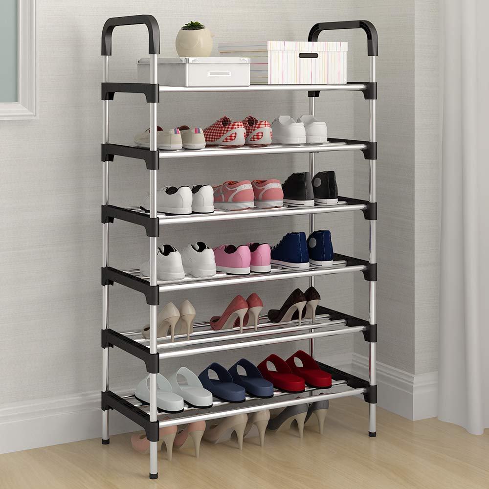 6 Layers Stainless Steel Shoe Rack with 12mm Pipe Organizer Shelf Size 57cm x 30cm x 120cm - Shoes Rack