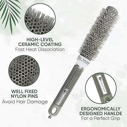 Round Hair Brush, 25 mm Barrel - Blowout Brush With Flexible Nylon 66 Bristles - Heat Resistant Tech for Professional Curling, Styling & Shining Texture