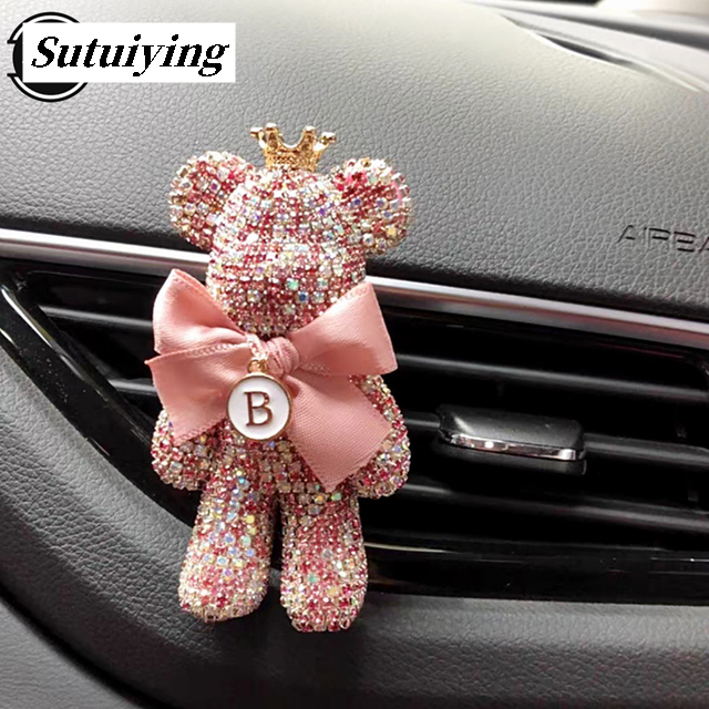 Sutuiying 【Too much love!】New Charm Bear Air Freshener Ornaments Creative Crystal Profesional Diamond Decoration Necklace Outlet Car Aromatherapy Accessories