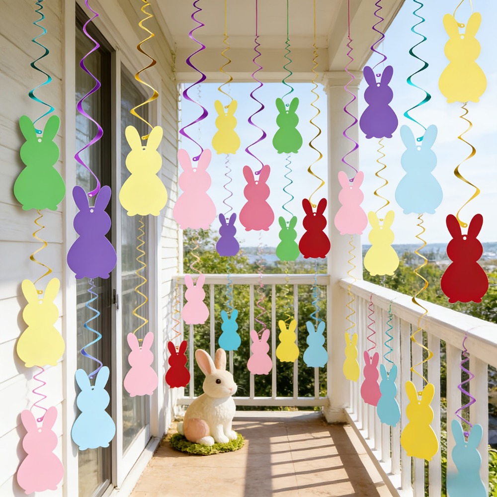 Cake Flags Cartoon Easter Hanging Bunny Set Colorful Cute Bunny Spiral Hanging Decor Decorative Paper Pull Flag Wedding Anniversary