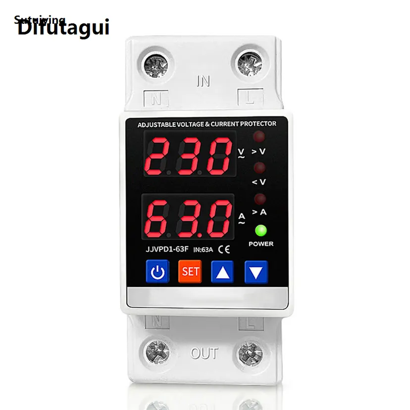 Difutagui Luxury Sutuiying Dual Display 40A 63A 80A 230V Din Rail Adjustable Digital Over Under Luxury Voltage Relay Surge Protector Limit Over Current Protection