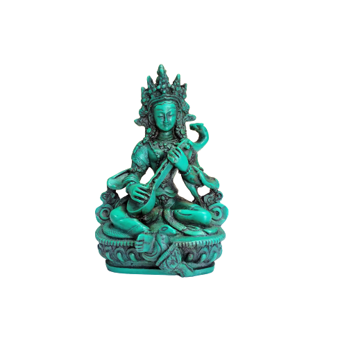 Green Color Goddess Saraswoti Bhagwan Statue/Idol 6 Inches