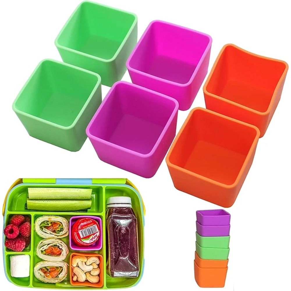 Cake Mold Silicone Lunch Box Divider Cup Reusable Microwaveable Salad Dressing Compartment Square/Rectangle Lunch Box Liner Kids