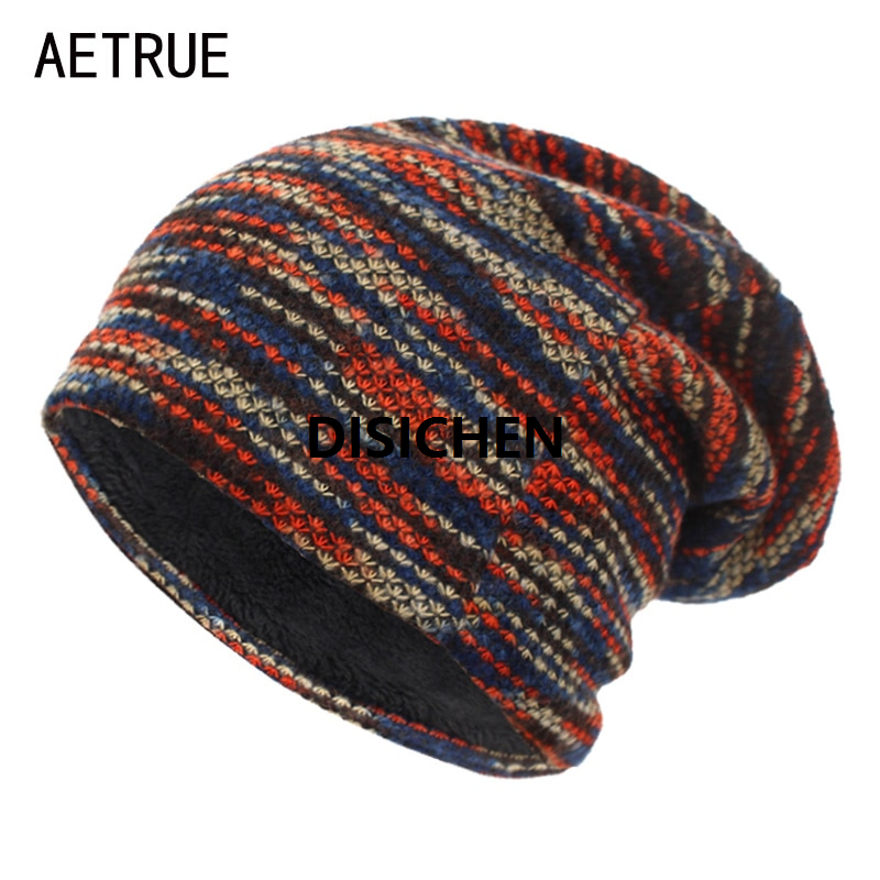 DISICHEN AETRUE Knitted Hat Women Skullies Beanies Winter Hats For Men Bonnet Striped Caps Warm Baggy Soft Female Wool Male Beanie Hat Portable