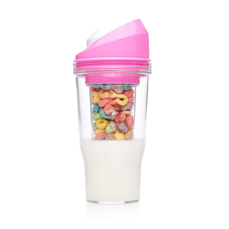 Easy to Carry Portable Plastic Cup for Breakfast Cereal and Milk Container No Spoon or Bowl Needed to Go