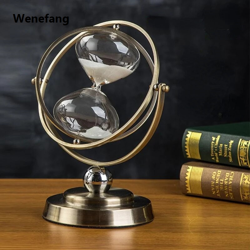 Wenefang wall clock Luxury Globe Timer Sand Clock Retro Sandglass Time Hourglass Home Decoration Rotating Hour Glass Office Desktop Ornaments